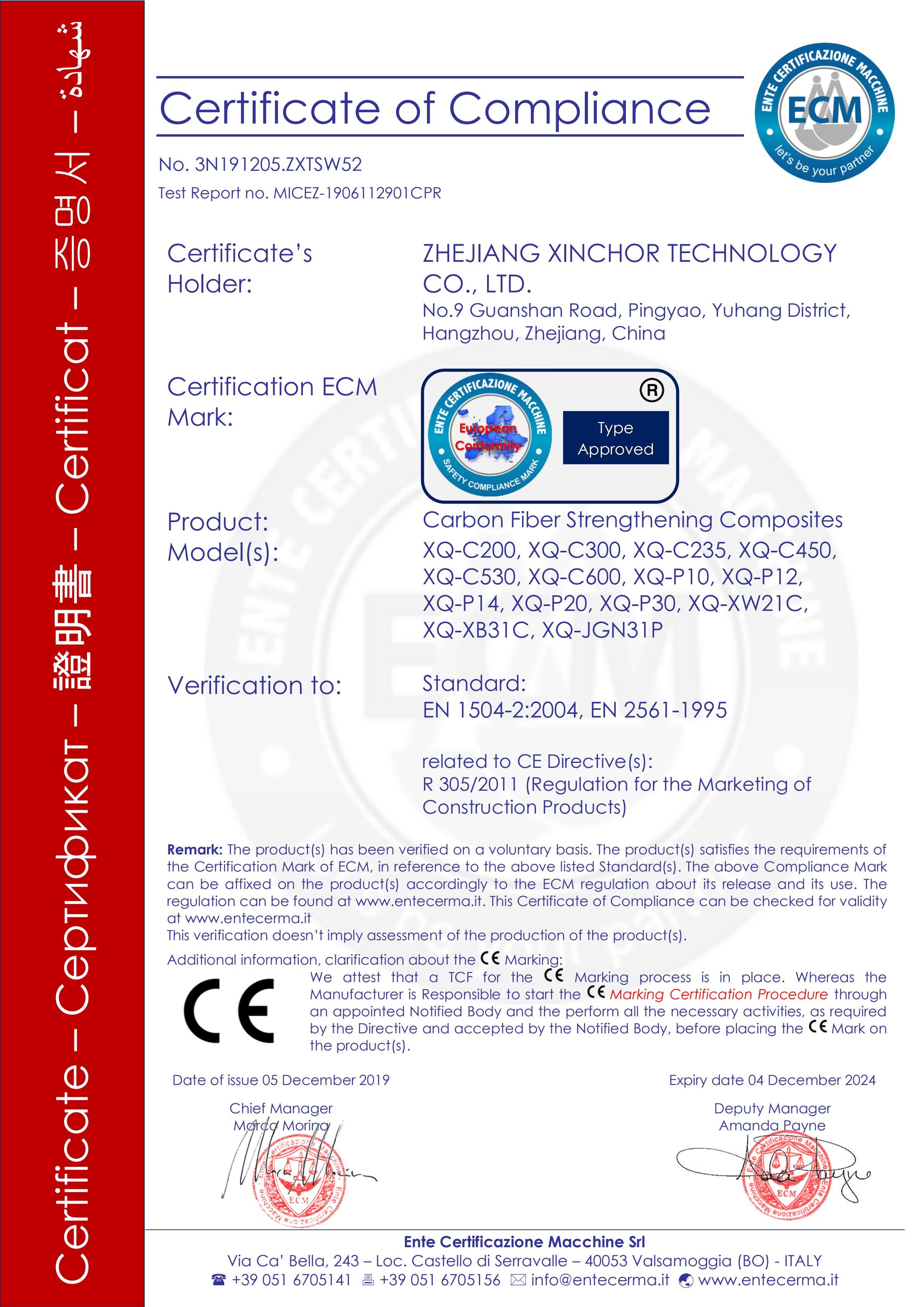 China ZHEJIANG XINCHOR TECHNOLOGY CO., LTD. Certification